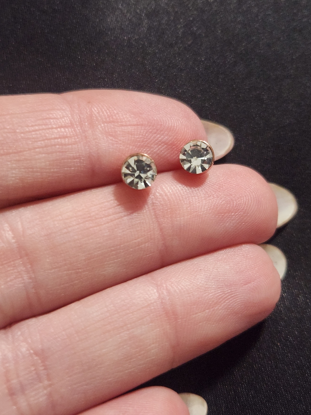 Rose Gold Tone Round Faux Diamond Rhinestone Post Back Stud Earrings